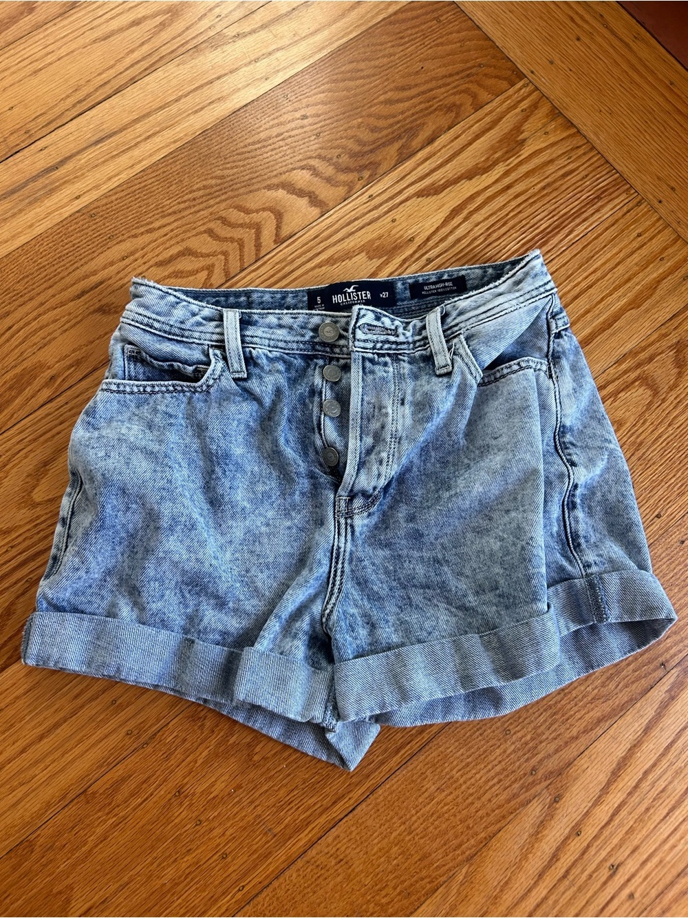 Hollister Ultra High Rise Denim Shorts W27 Light Wash 100% Cotton